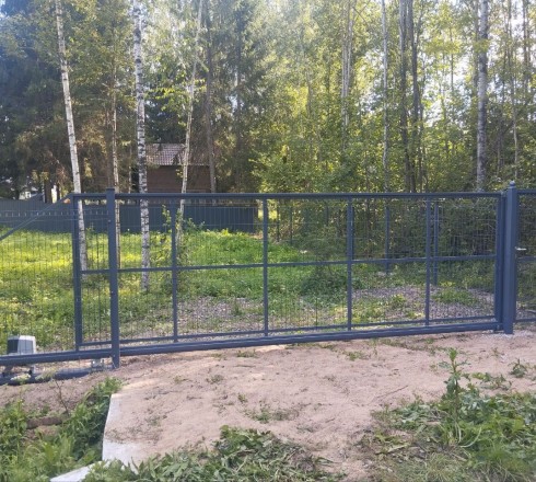Откатные ворота из 3Д сетки автоматические на в/с